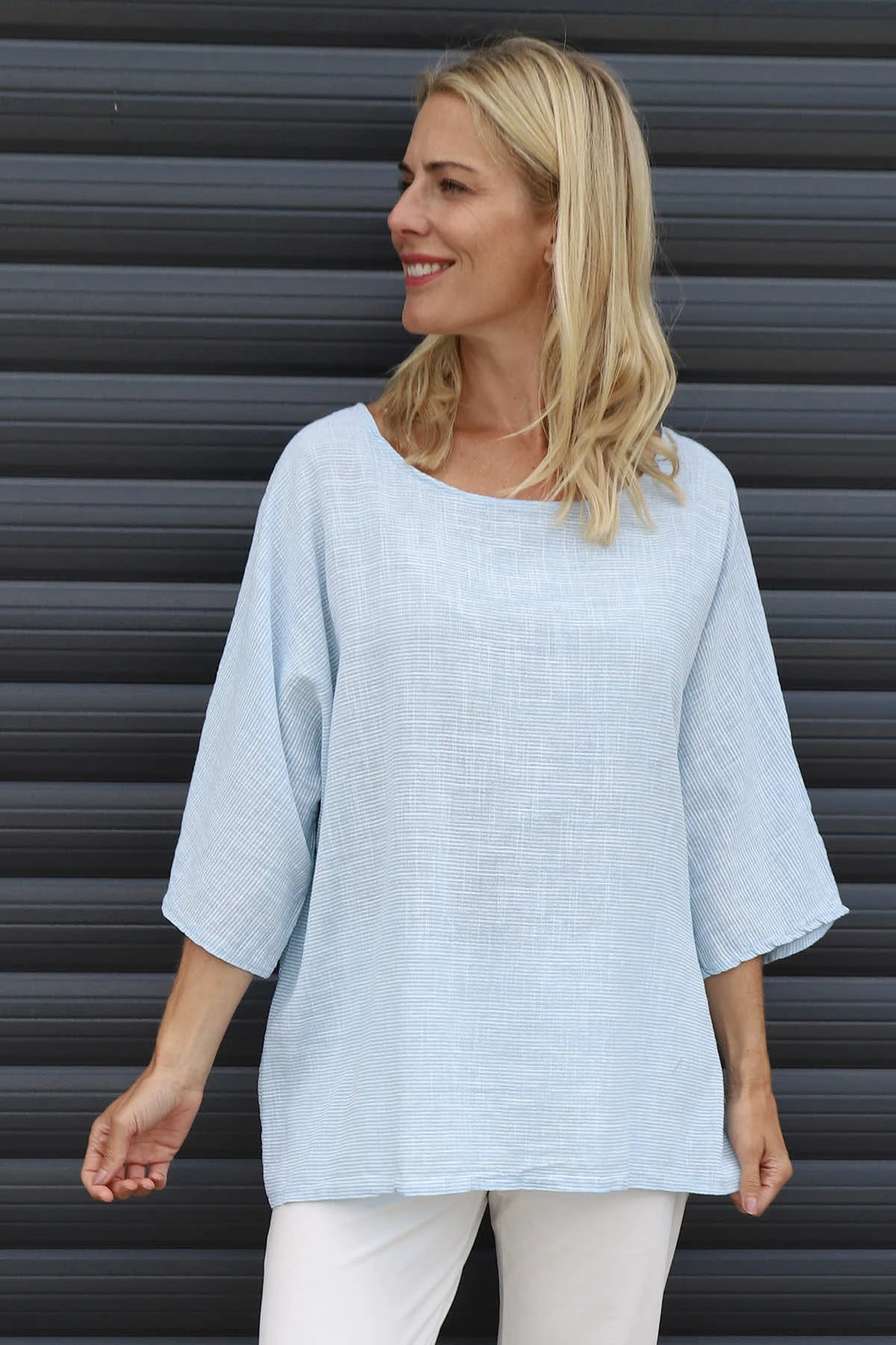 Caylen Stripe Cotton Top Light Blue 3 Caylen Stripe Cotton Top Light Blue