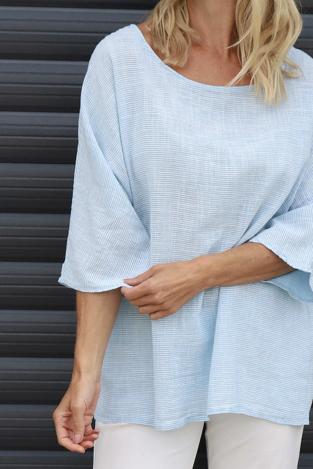 Caylen Stripe Cotton Top Light Blue 5 Caylen Stripe Cotton Top Light Blue - Image 3