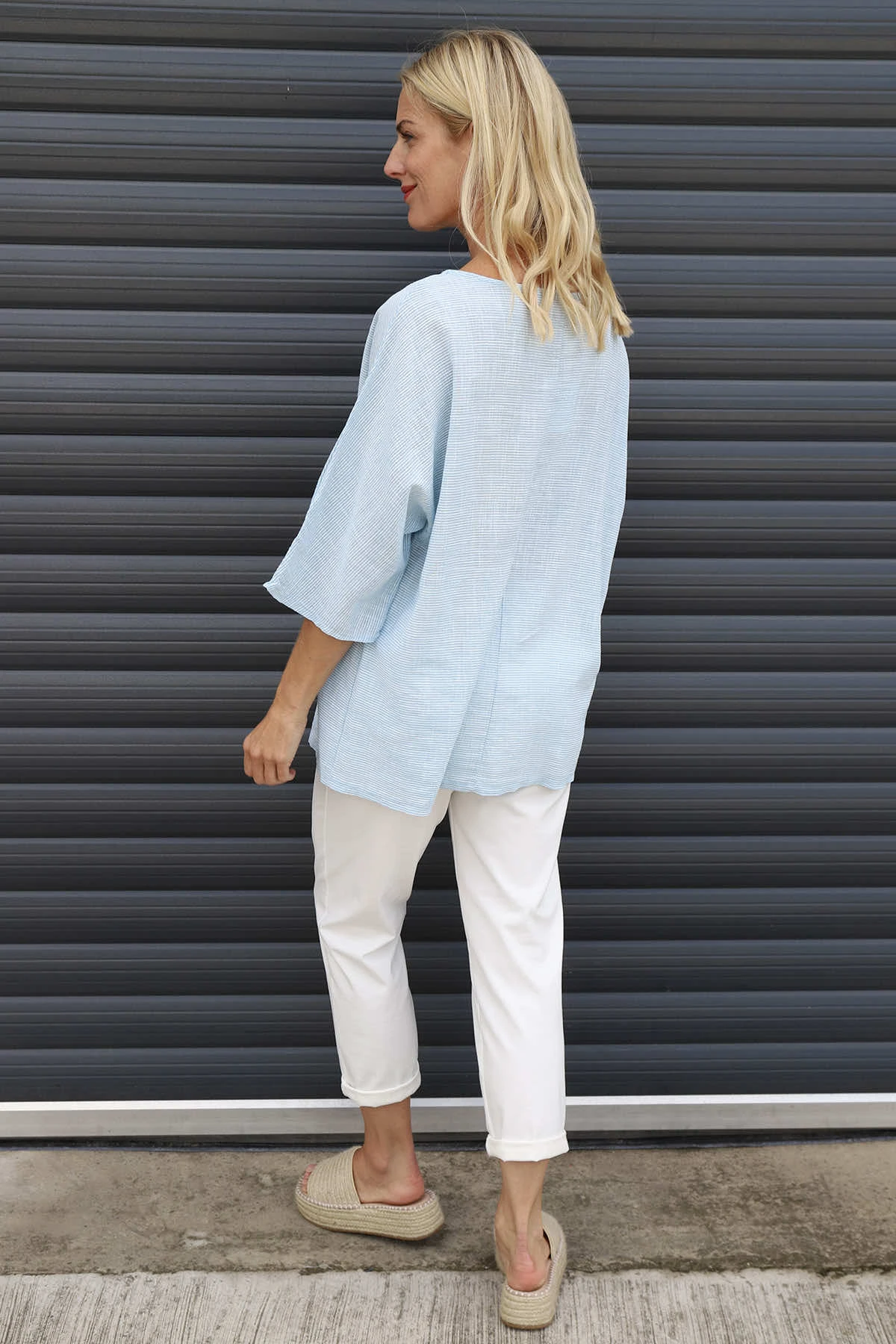 Caylen Stripe Cotton Top Light Blue 6 Caylen Stripe Cotton Top Light Blue - Image 4