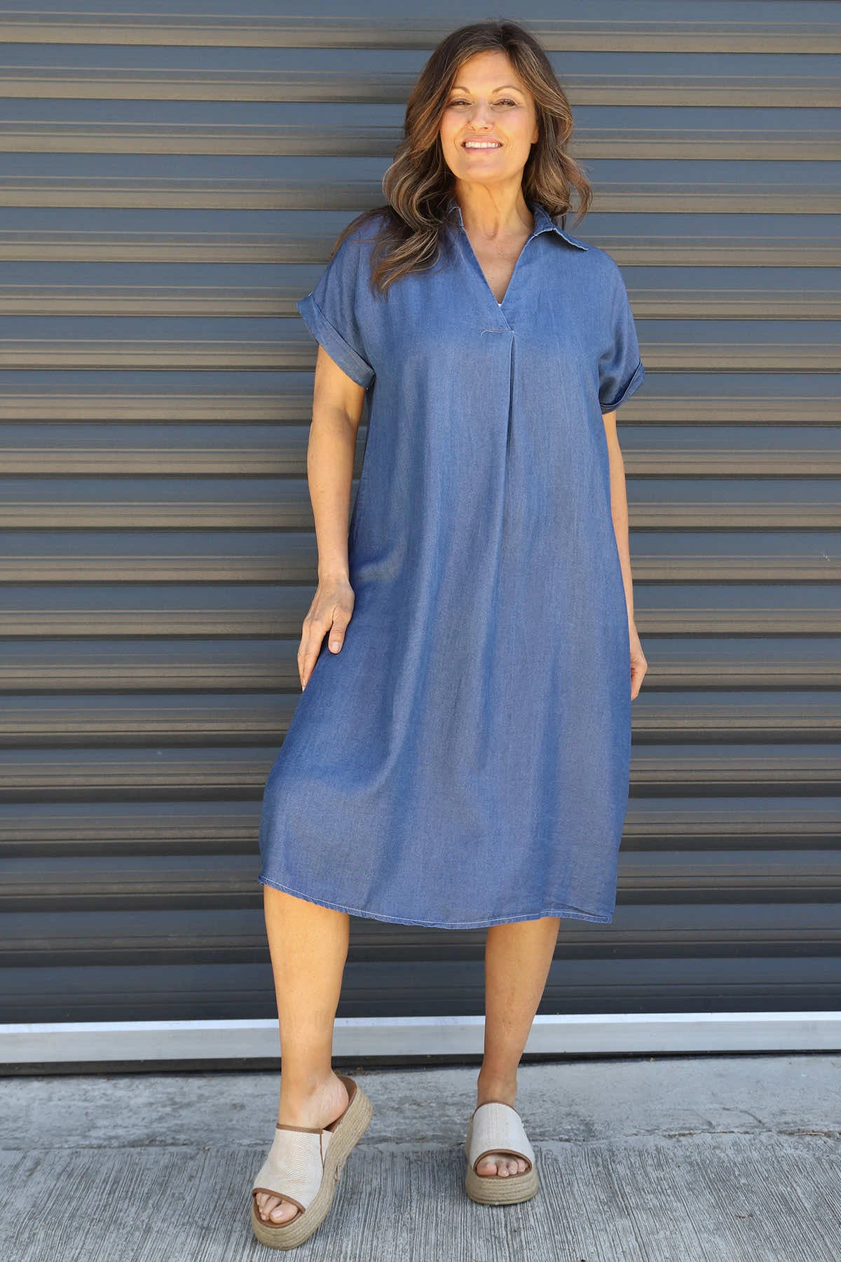 Chappell V-Neck Denim Dress Dark Denim 4 Chappell V-Neck Denim Dress Dark Denim - Image 2