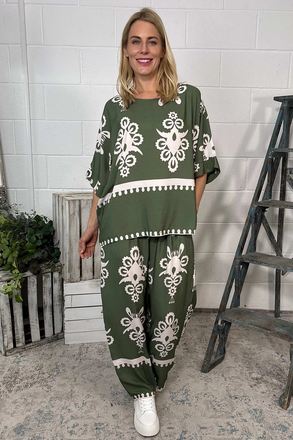 Pixie Print Top Khaki 4 Pixie Print Top Khaki - Image 2