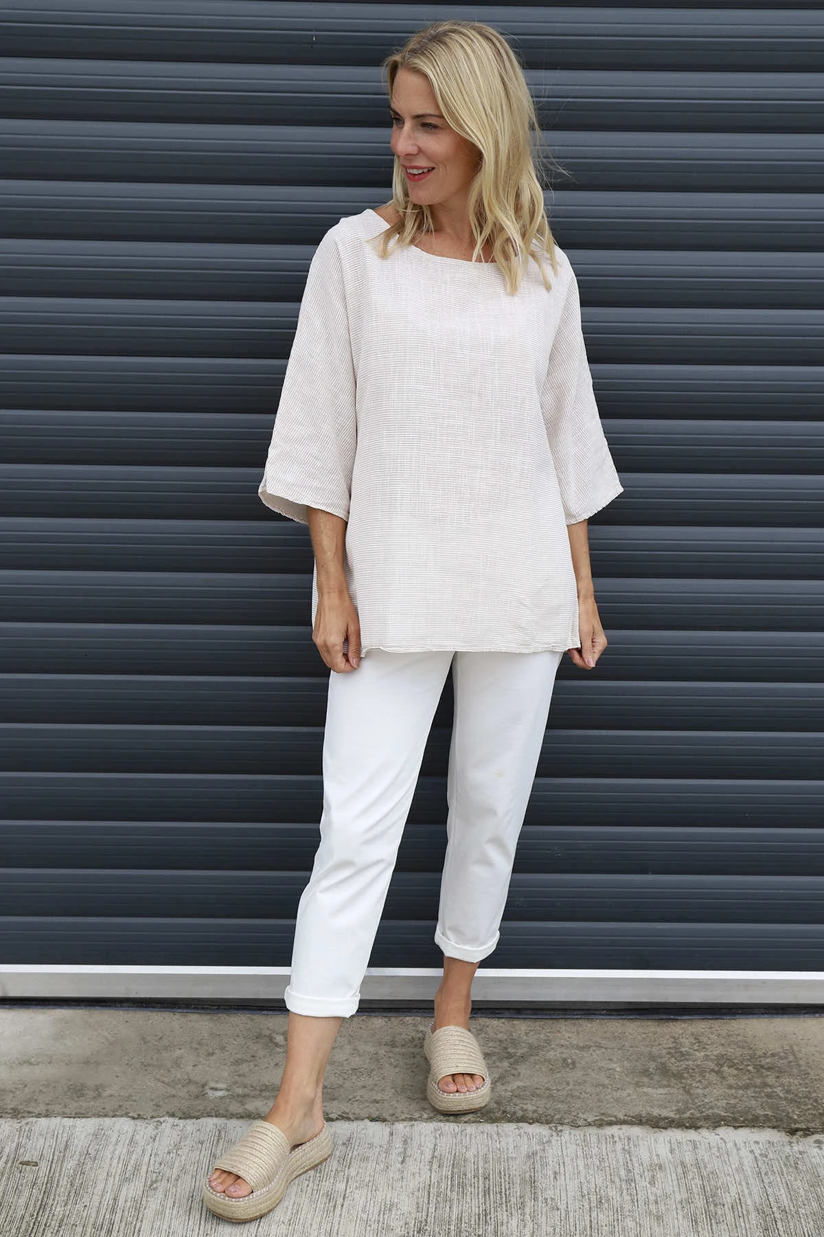 Caylen Stripe Cotton Top Stone 3 Caylen Stripe Cotton Top Stone