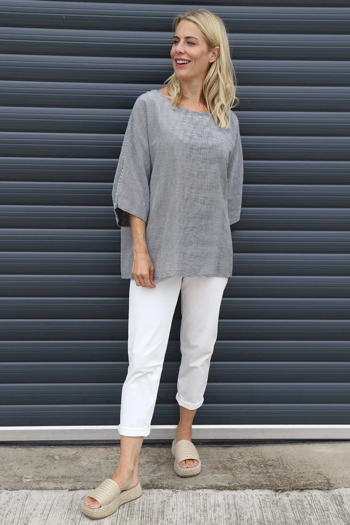 Caylen Stripe Cotton Top Charcoal 3 Caylen Stripe Cotton Top Charcoal