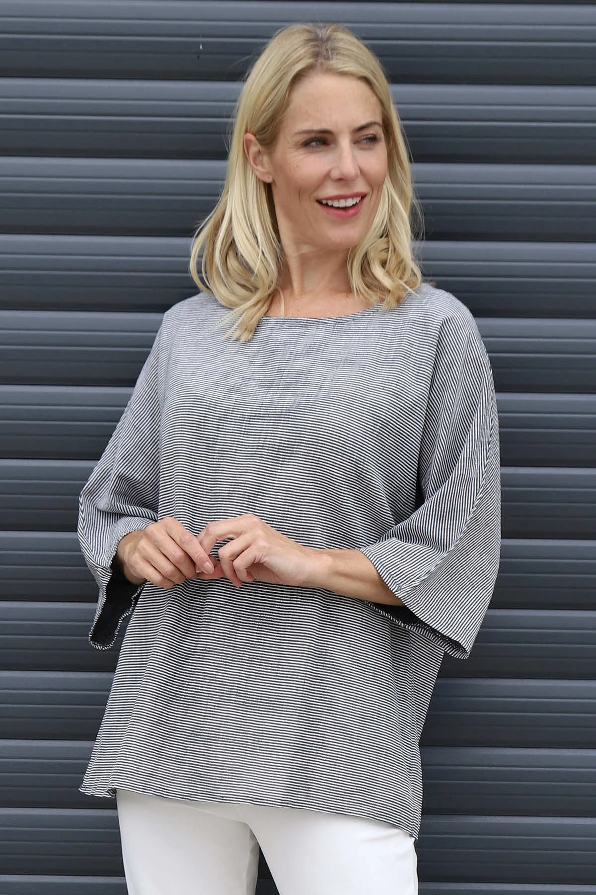 Caylen Stripe Cotton Top Charcoal 4 Caylen Stripe Cotton Top Charcoal - Image 2