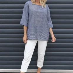 Caylen Stripe Cotton Top Navy