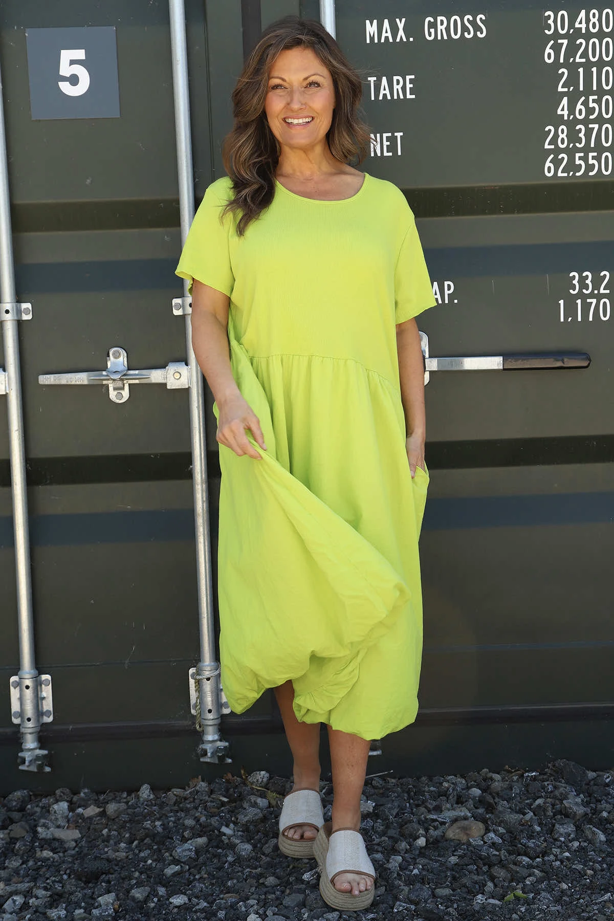 Sandown Puffball Cotton Dress Lime 4 Sandown Puffball Cotton Dress Lime - Image 2