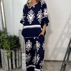 Pixie Print Top Navy