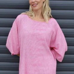 Caylen Stripe Cotton Top Fuchsia