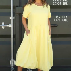 Sandown Puffball Cotton Dress Yellow