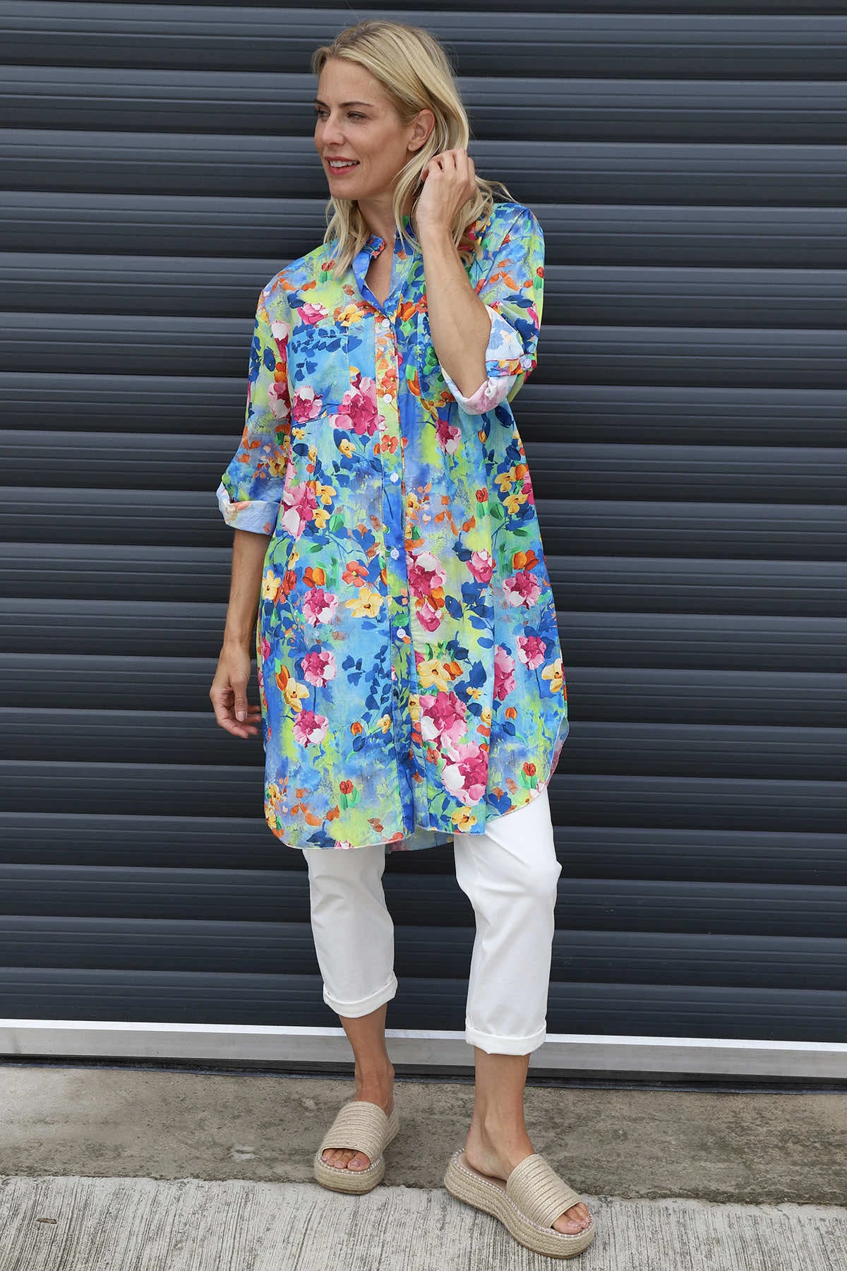 Amelia Bouquet Print Cotton Shirt Blue 4 Amelia Bouquet Print Cotton Shirt Blue - Image 2