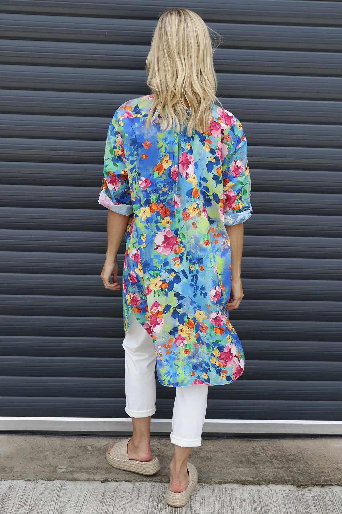 Amelia Bouquet Print Cotton Shirt Blue 6 Amelia Bouquet Print Cotton Shirt Blue - Image 4