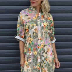 Amelia Bouquet Print Cotton Shirt Khaki 7 Amelia Bouquet Print Cotton Shirt Khaki -Kitandkaboodal Store IMG 9971 bab79db5 65cb 440f a795 21897c96b3a5