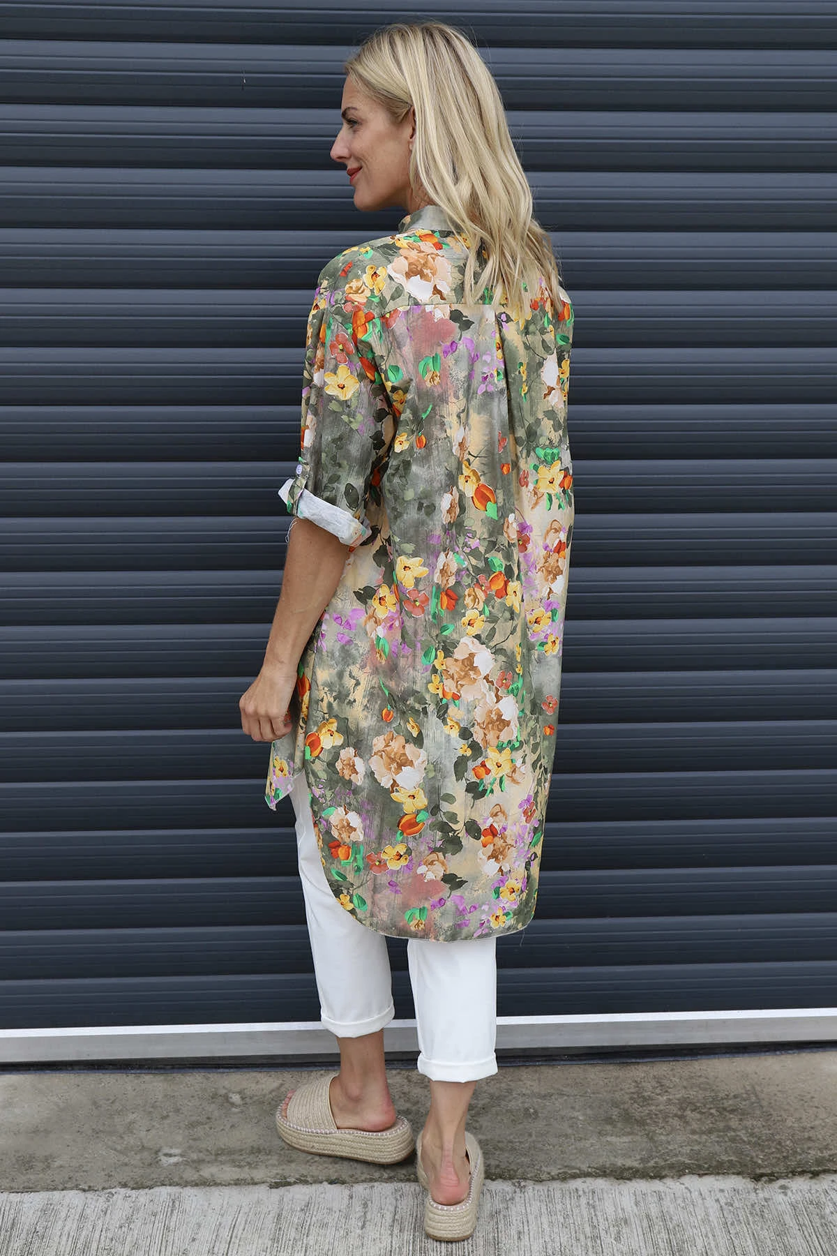 Amelia Bouquet Print Cotton Shirt Khaki 6 Amelia Bouquet Print Cotton Shirt Khaki - Image 4