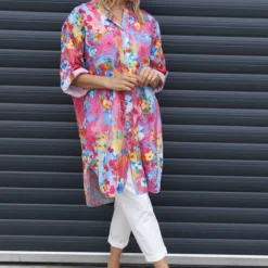 Amelia Bouquet Print Cotton Shirt Fuchsia