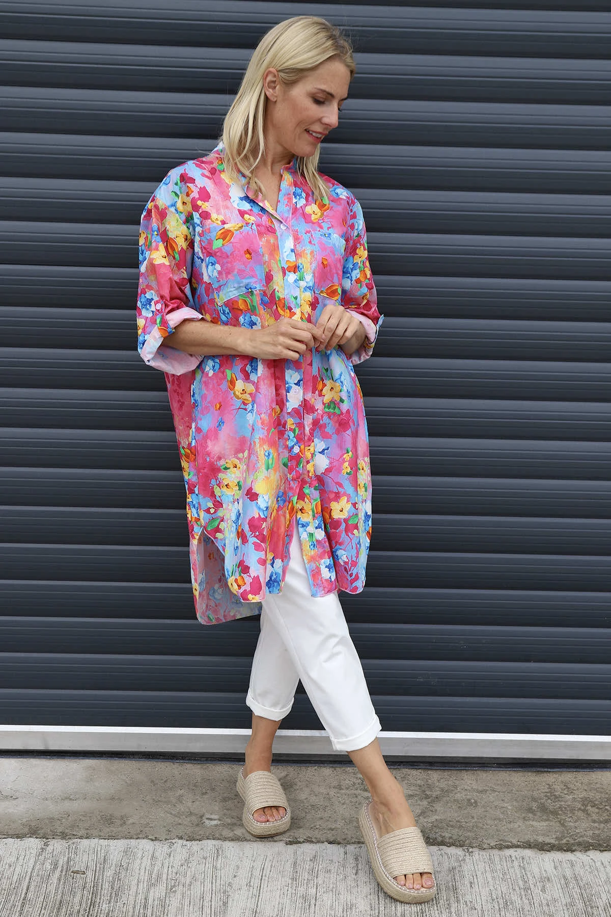 Amelia Bouquet Print Cotton Shirt Fuchsia 3 Amelia Bouquet Print Cotton Shirt Fuchsia