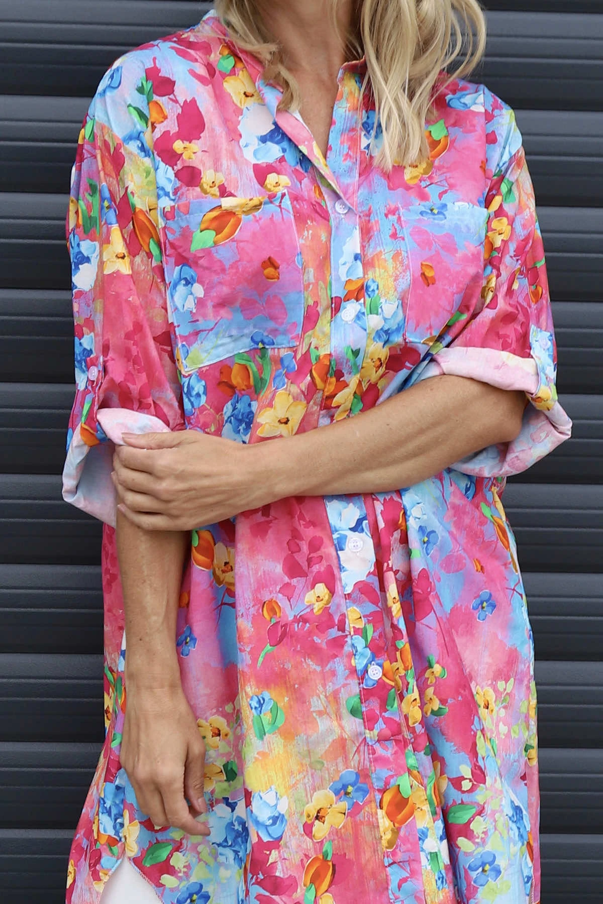 Amelia Bouquet Print Cotton Shirt Fuchsia 5 Amelia Bouquet Print Cotton Shirt Fuchsia - Image 3