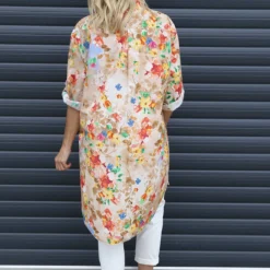 Amelia Bouquet Print Cotton Shirt Camel -Kitandkaboodal Store IMG 9997 3ec8e1c7 fb67 4bec afcf 971256013b4e