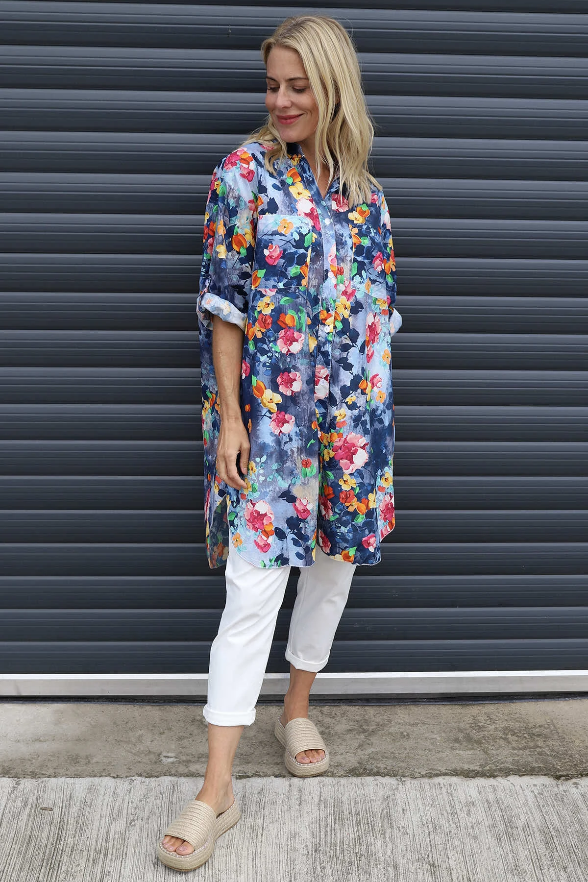 Amelia Bouquet Print Cotton Shirt Navy 4 Amelia Bouquet Print Cotton Shirt Navy - Image 2