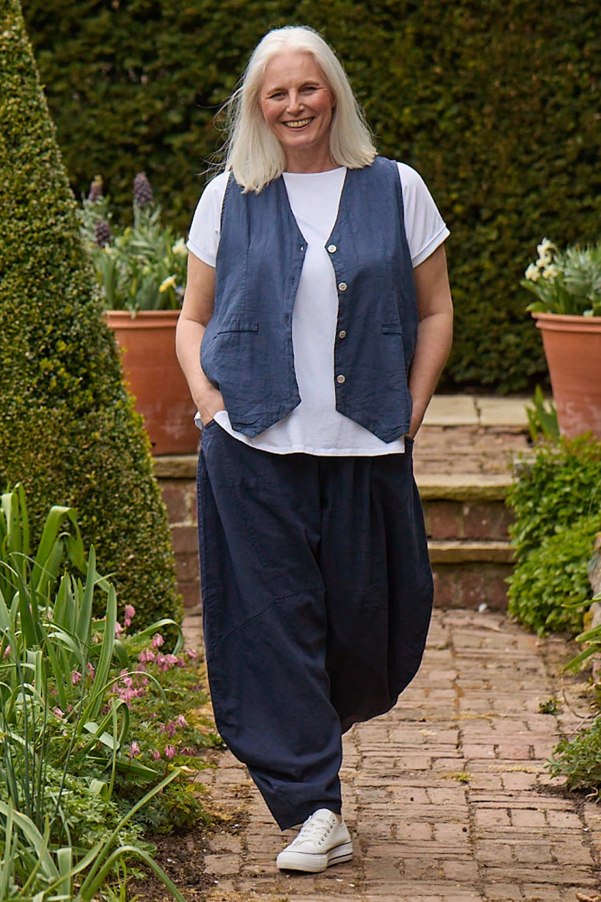 Journee Linen Trousers Navy 3 Journee Linen Trousers Navy