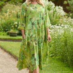 Eleni Print Linen Dress Green