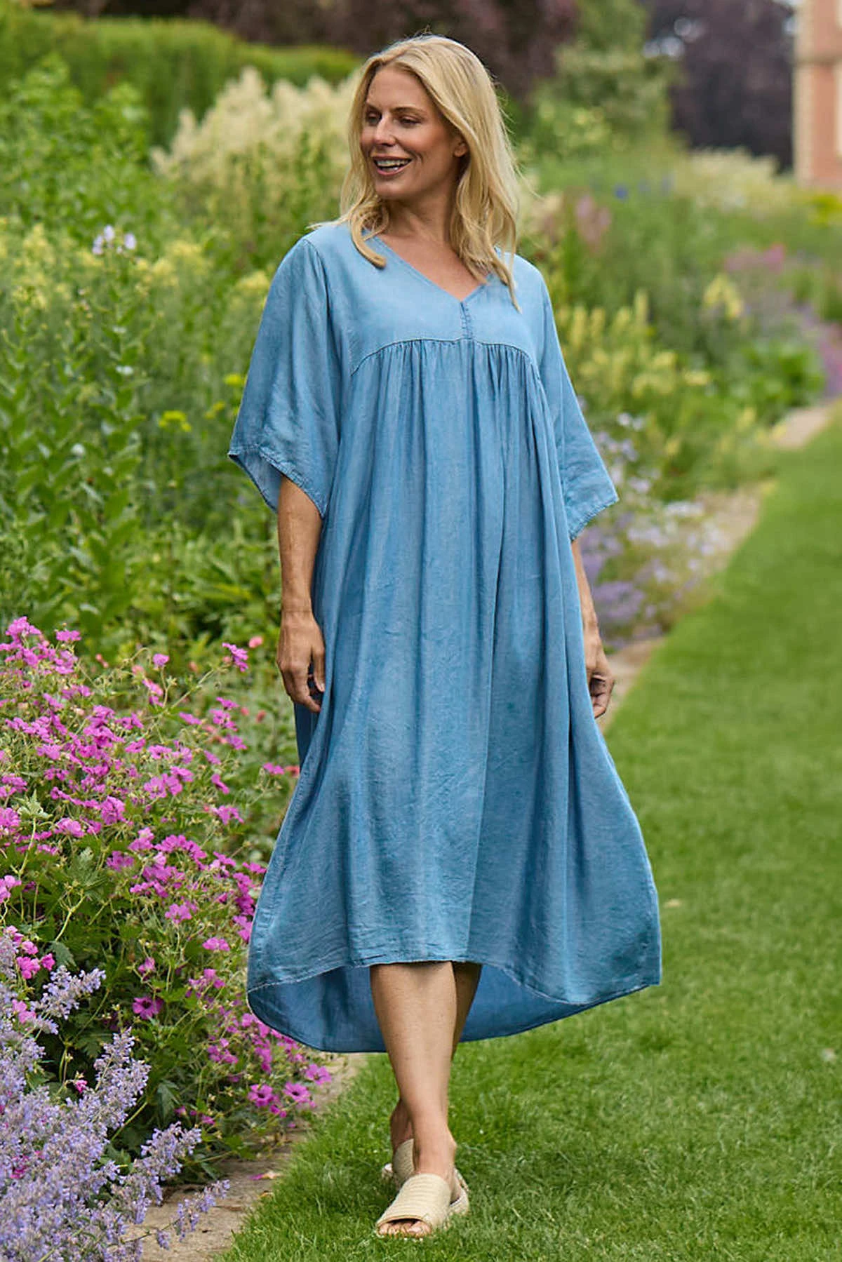 Dolores V-Neck Dress Mid Denim 3 Dolores V-Neck Dress Mid Denim