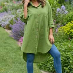Mariabella Longline Linen Shirt Olive