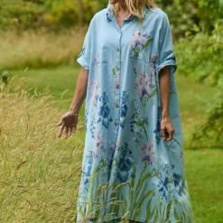 Jericho Floral Cotton Tunic Light Blue