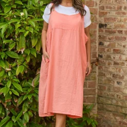 Adina Linen Pinafore Dress Orange