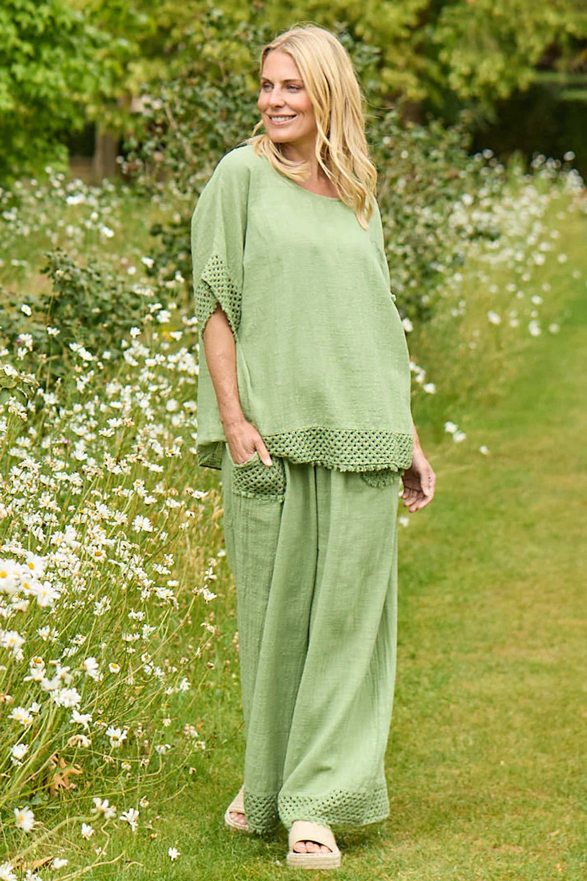 Elana Cotton Trousers Green 3 Elana Cotton Trousers Green