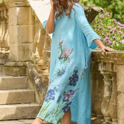 Lyla Floral Linen Dress Light Blue