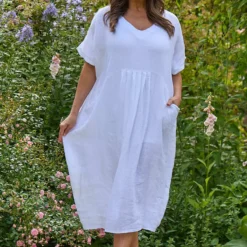 Fenella Linen Dress White