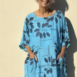 Bowie Print Cotton Top Blue