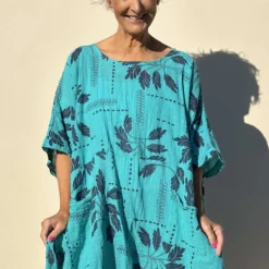 Bowie Print Cotton Top Aqua