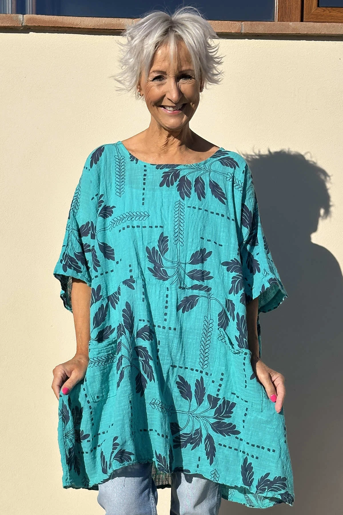 Bowie Print Cotton Top Aqua 3 Bowie Print Cotton Top Aqua