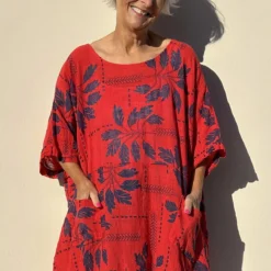 Bowie Print Cotton Top Red