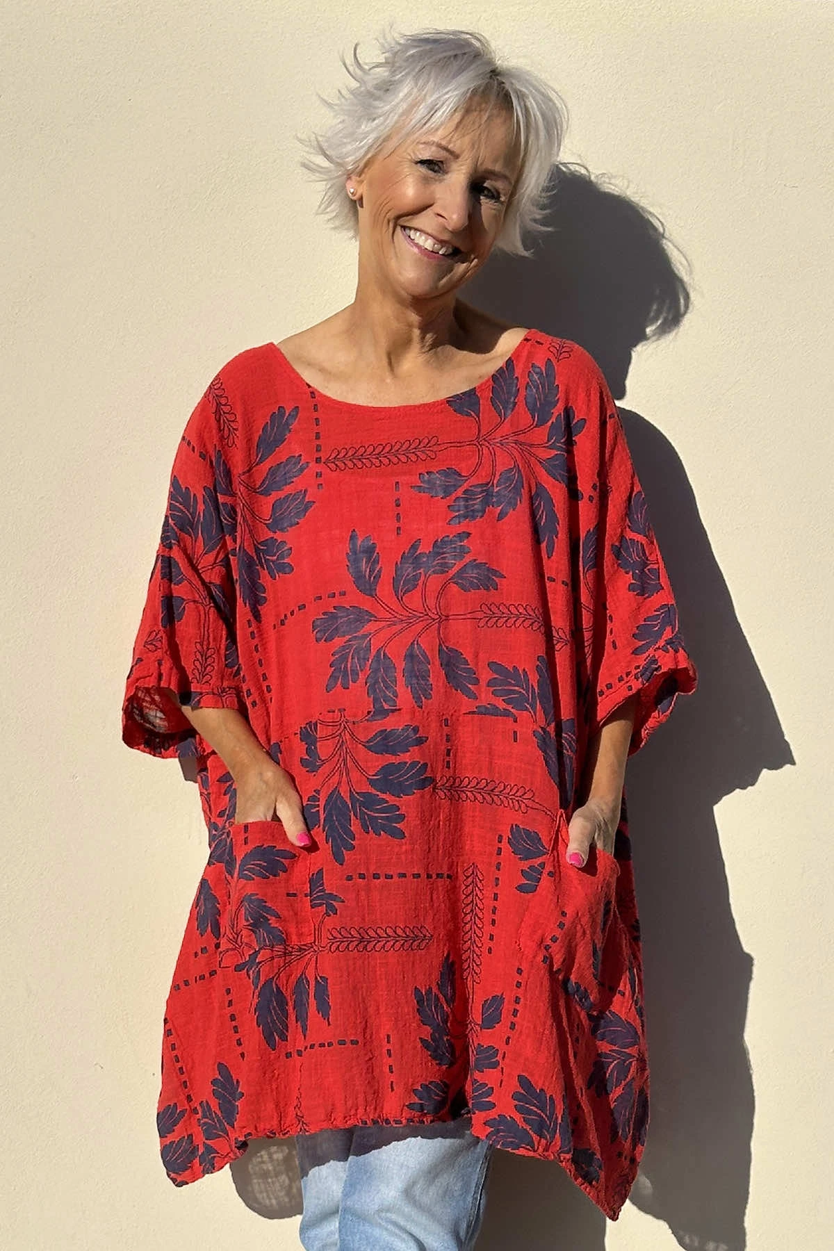 Bowie Print Cotton Top Red 3 Bowie Print Cotton Top Red