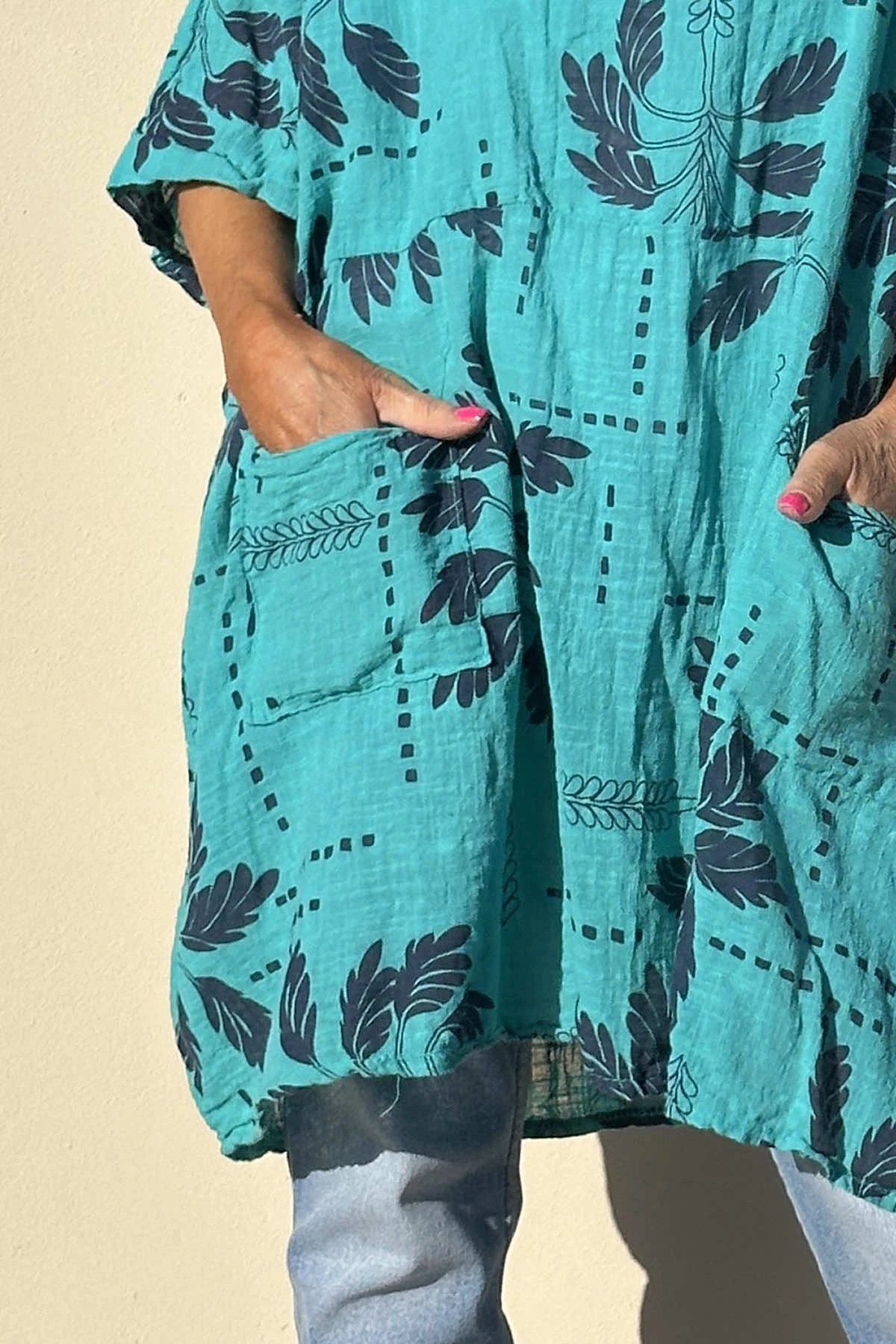 Bowie Print Cotton Top Aqua 5 Bowie Print Cotton Top Aqua - Image 3