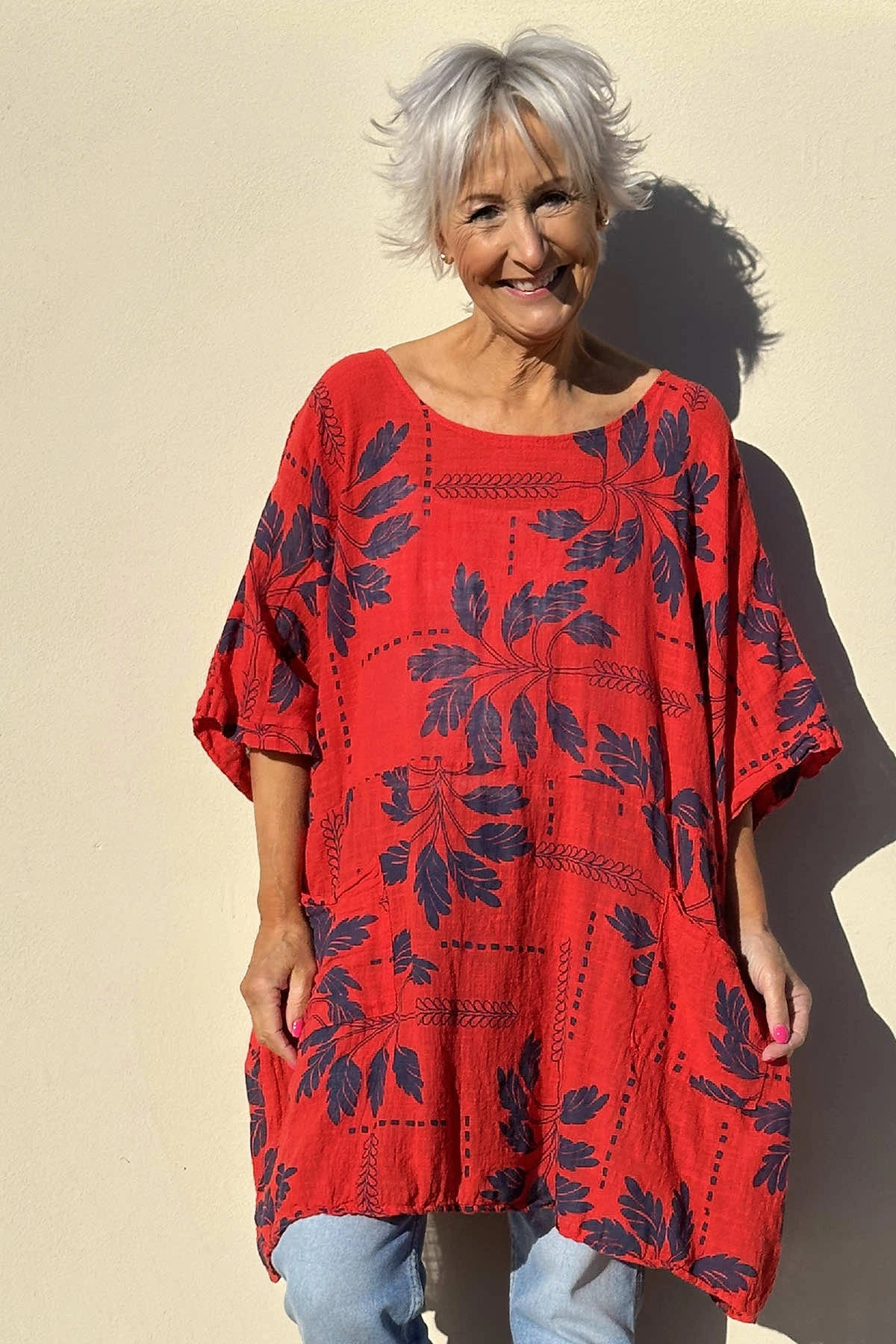 Bowie Print Cotton Top Red 4 Bowie Print Cotton Top Red - Image 2