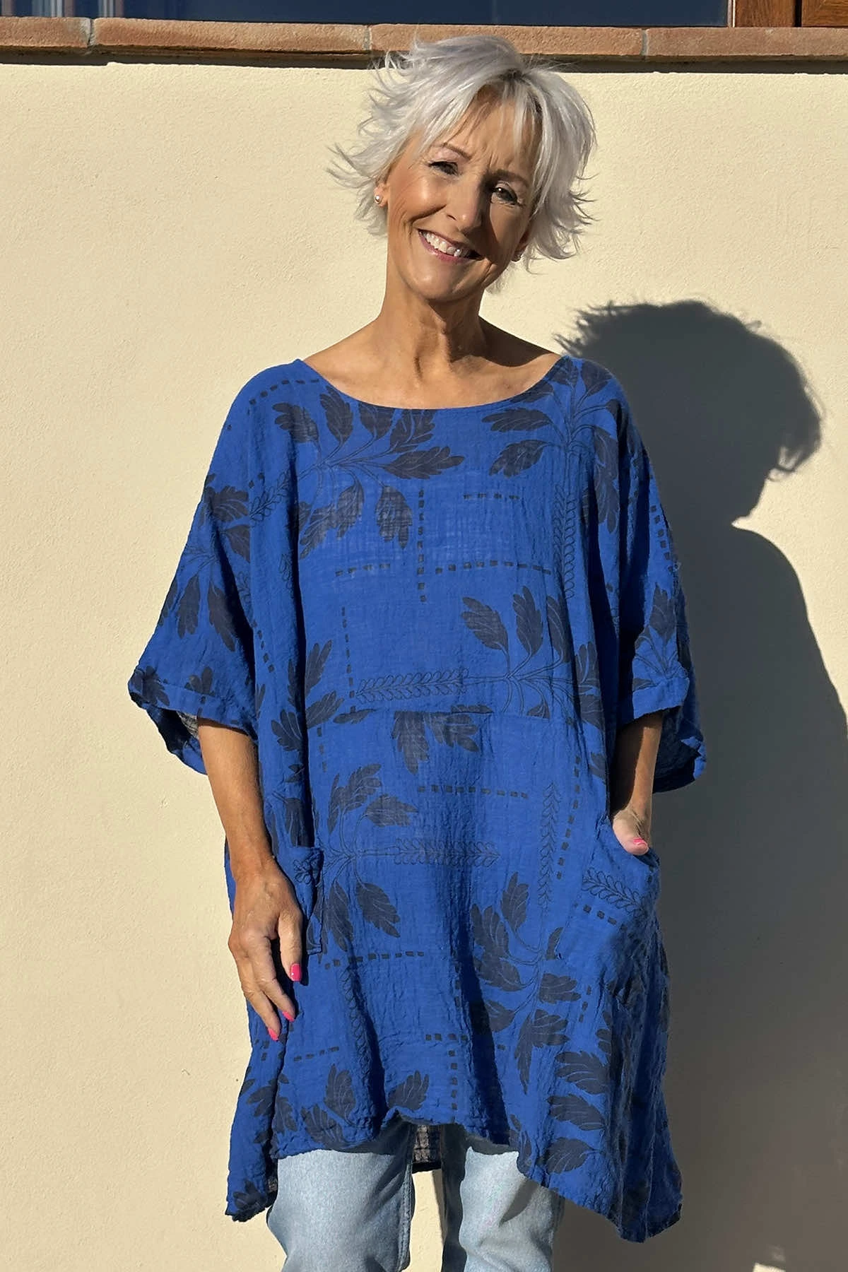 Bowie Print Cotton Top Cobalt 4 Bowie Print Cotton Top Cobalt - Image 2