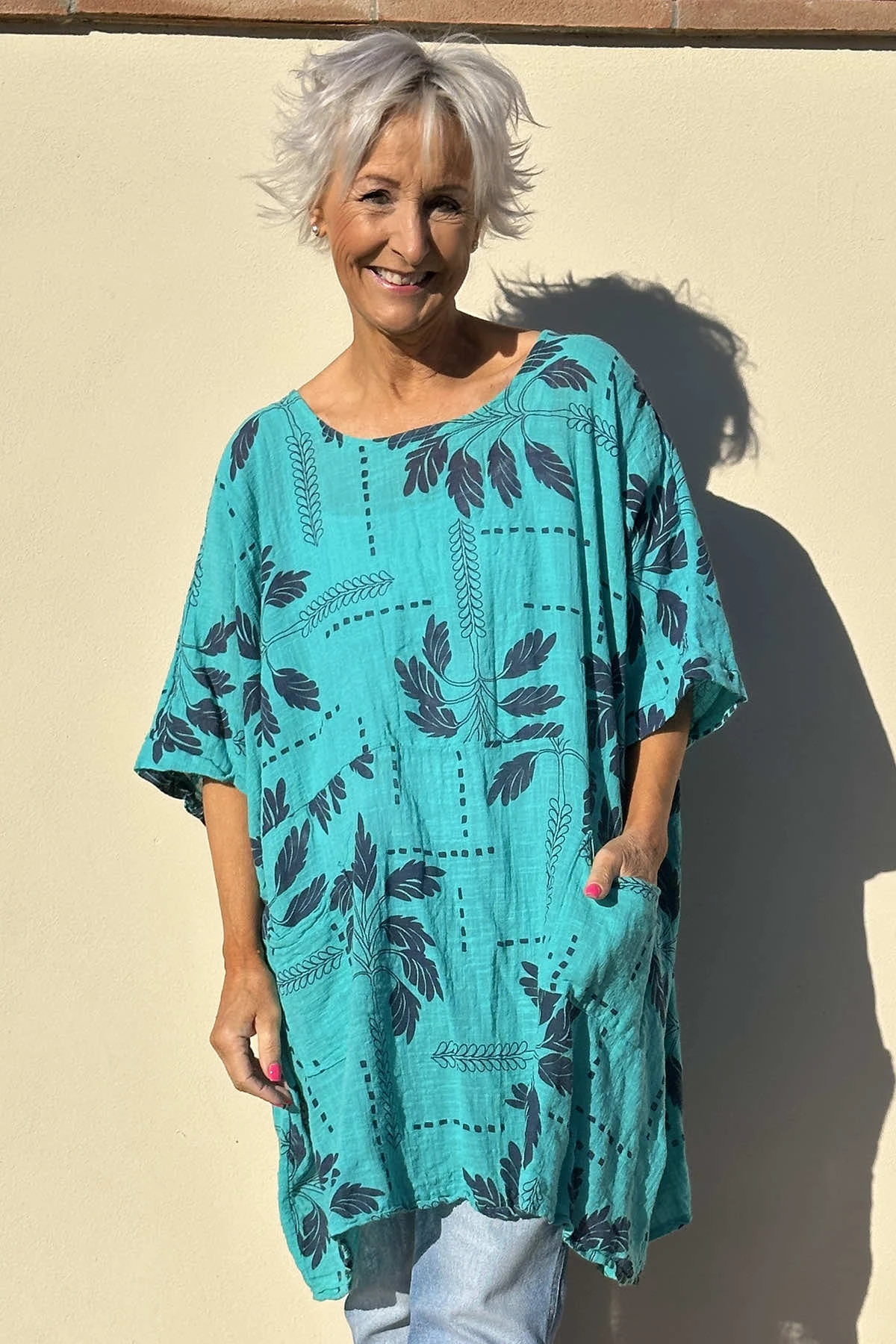 Bowie Print Cotton Top Aqua 4 Bowie Print Cotton Top Aqua - Image 2